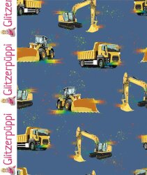Baumwolljersey Glitzerpüppi Digital Baufahrzeuge -...