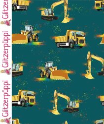 Baumwolljersey Glitzerpüppi Digital Baufahrzeuge -...