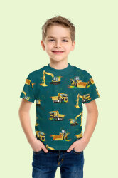 Baumwolljersey Glitzerpüppi Digital Baufahrzeuge -...