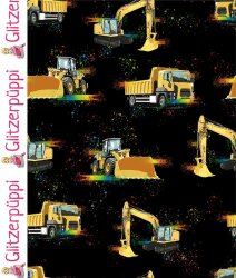 Baumwolljersey Glitzerpüppi Digital Baufahrzeuge -...