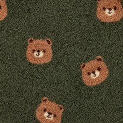 Teddystoff süße Bärenköpfe - oliv