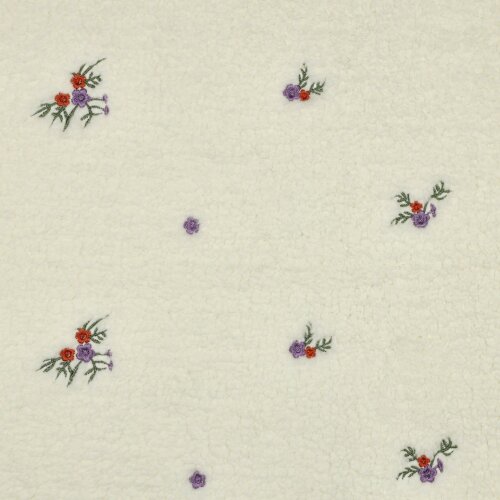 Teddystoff Bestickt Blumen - creme