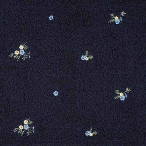 Teddystoff Bestickt Blumen - dunkelblau