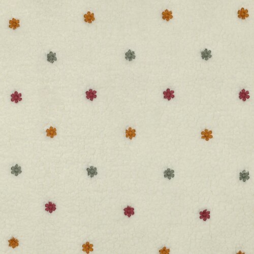 Teddystoff Bestickt bunte Mini Blumen - creme