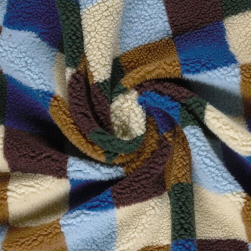 Teddystoff buntes Schachbrettmuster - blau