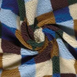 Teddystoff buntes Schachbrettmuster - blau