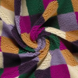 Teddystoff buntes Schachbrettmuster - fuchsia