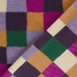 Teddystoff buntes Schachbrettmuster - fuchsia