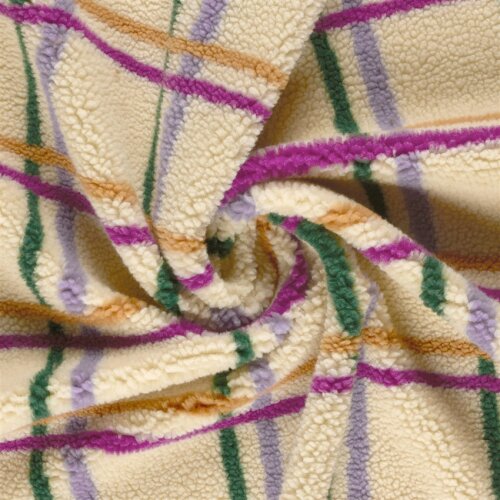 Teddystoff bunte Karostreifen - cremebeige