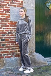 Velluto stretch *Marie* - grigio - bianco
