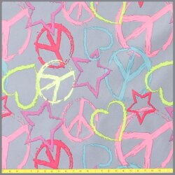 Polystoff Peace Star Love grau