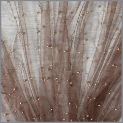 Glitter tulle with golden pearls brown