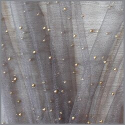 Glitter tulle with golden pearls cold brown