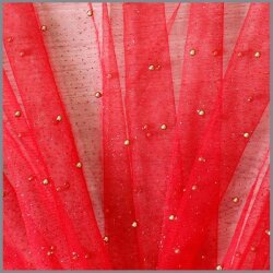 Glitter tulle with golden pearls red