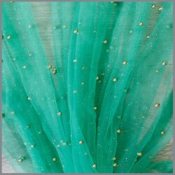 Glitter tulle with golden pearls green