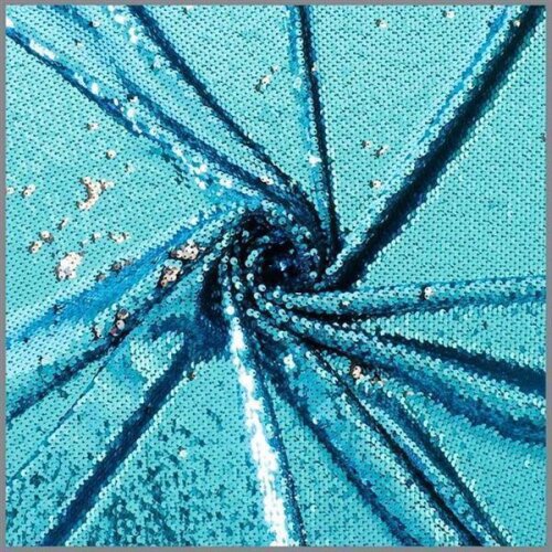 Sequined fabric reversible effect turquoise/silver